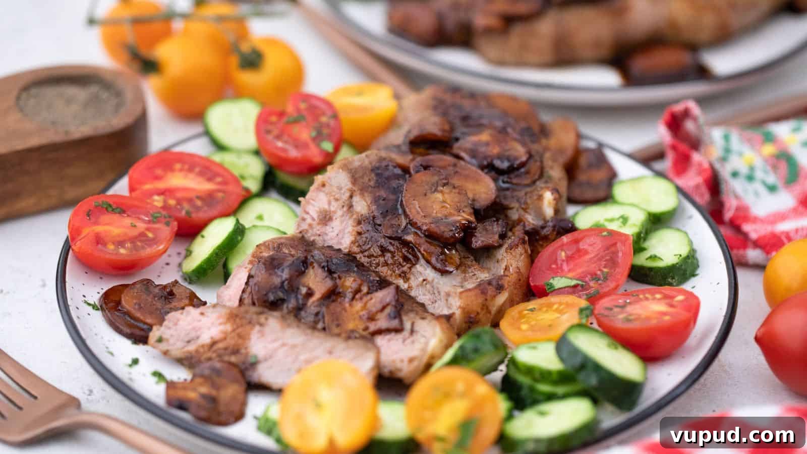 30 Flavorful Low-Carb Main Dishes That Feel Like Real Meals 8 A plate with steak, tomatoes and cucumbers on it.