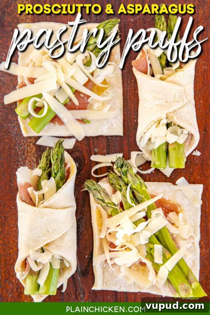 Prosciutto and Asparagus Puff Pastries for Entertaining 6 4 puff pastry squares topped with proscuitto asparagus and cheese