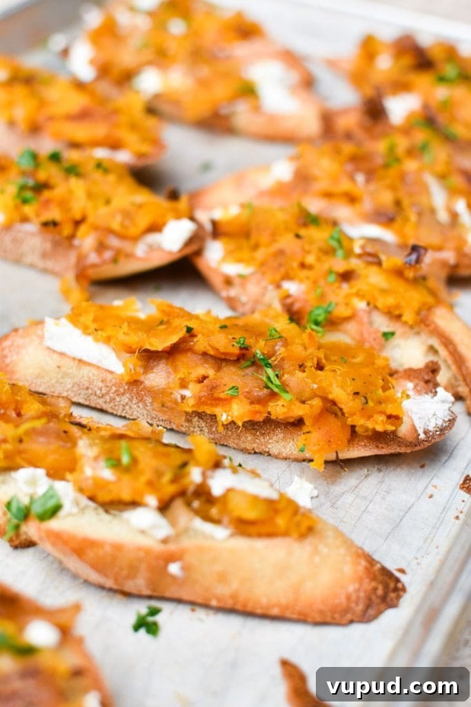 Butternut Squash Crostini with Goat Cheese and Sage 12 Crostini topped with butternut squash mash and ricotta cheese.