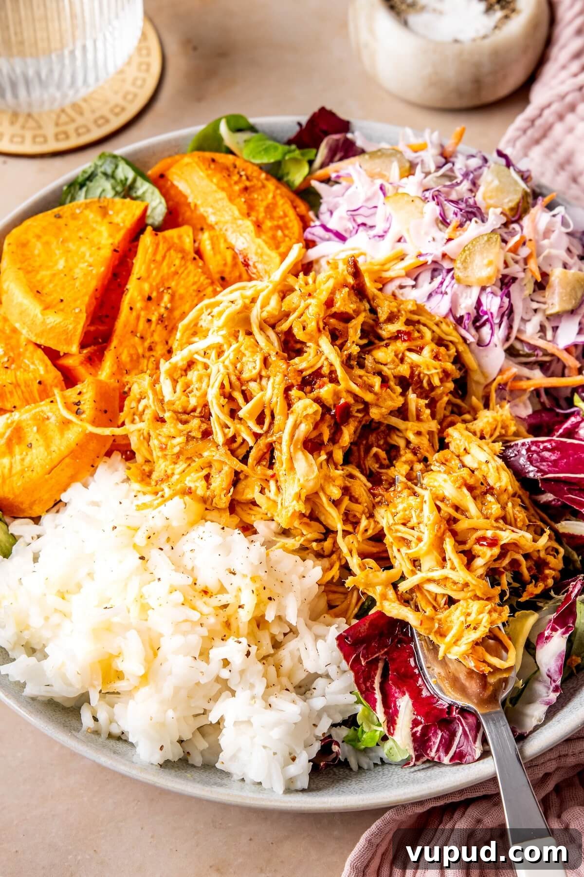Slow Cooker Hot Honey Chicken Bowls with Rice and Veggies 4 Crockpot Hot Honey Chicken Bowls - Olivia Adriance