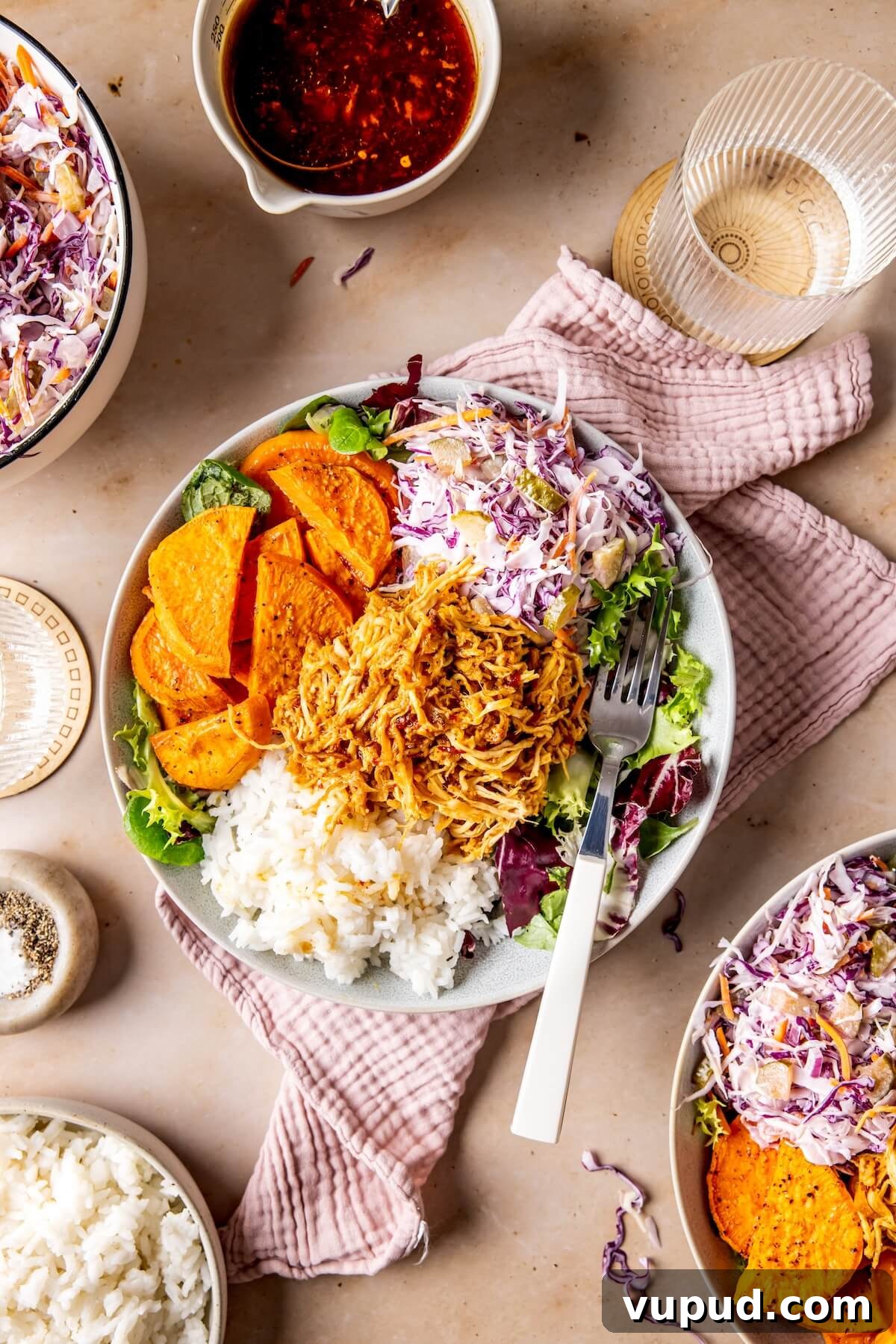 Slow Cooker Hot Honey Chicken Bowls with Rice and Veggies 7 Crockpot Hot Honey Chicken Bowls - Olivia Adriance