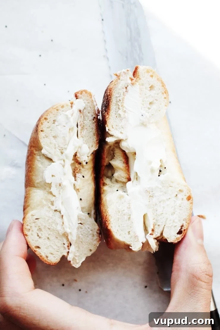 Authentic New York Bagel Recipe: Classic Boiled & Baked Method 13 Bagel with cream cheese