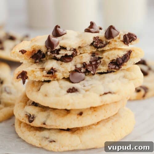 A stack of chocolate chip cookies without brown sugar.