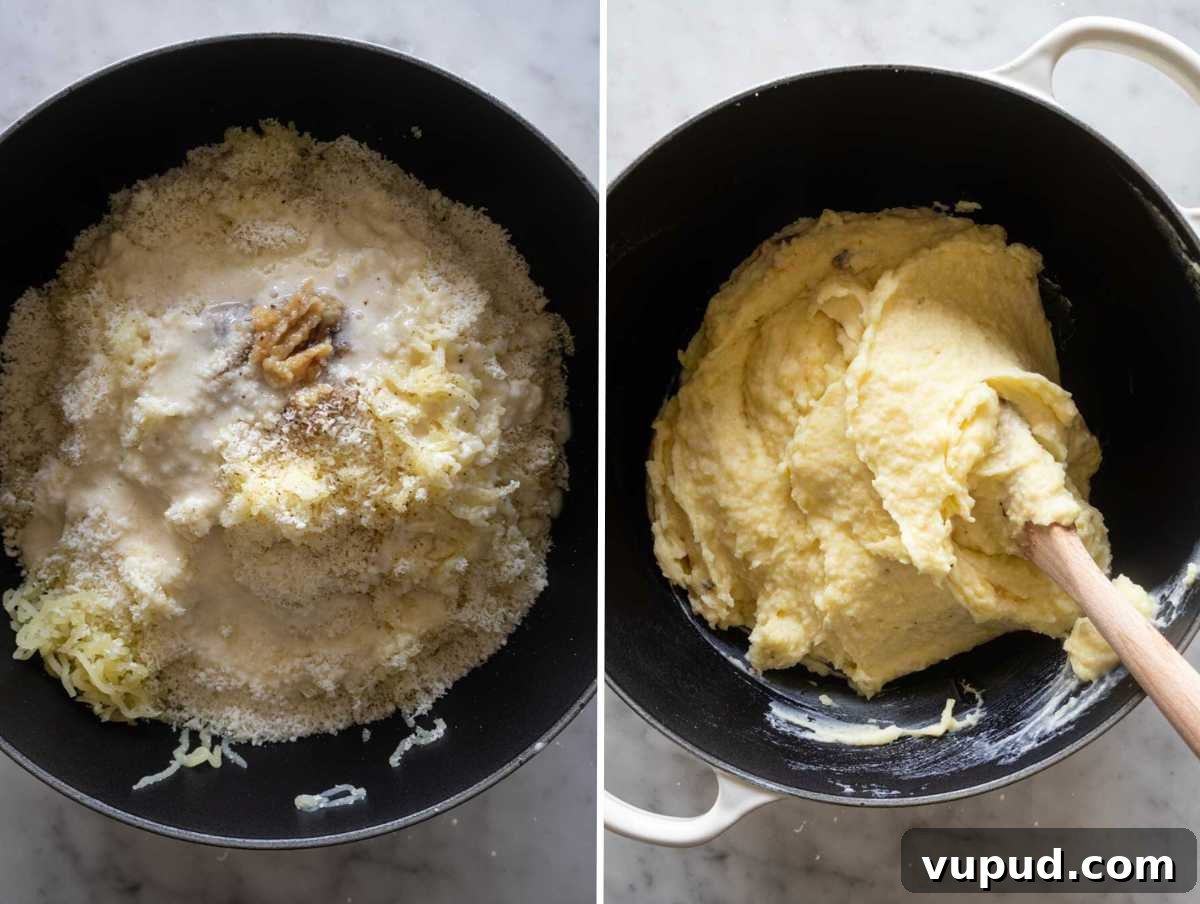 Creamy Garlic Mashed Potatoes Recipe 7 Mashed potatoes mixed with roasted garlic, parmesan, cream, and butter.
