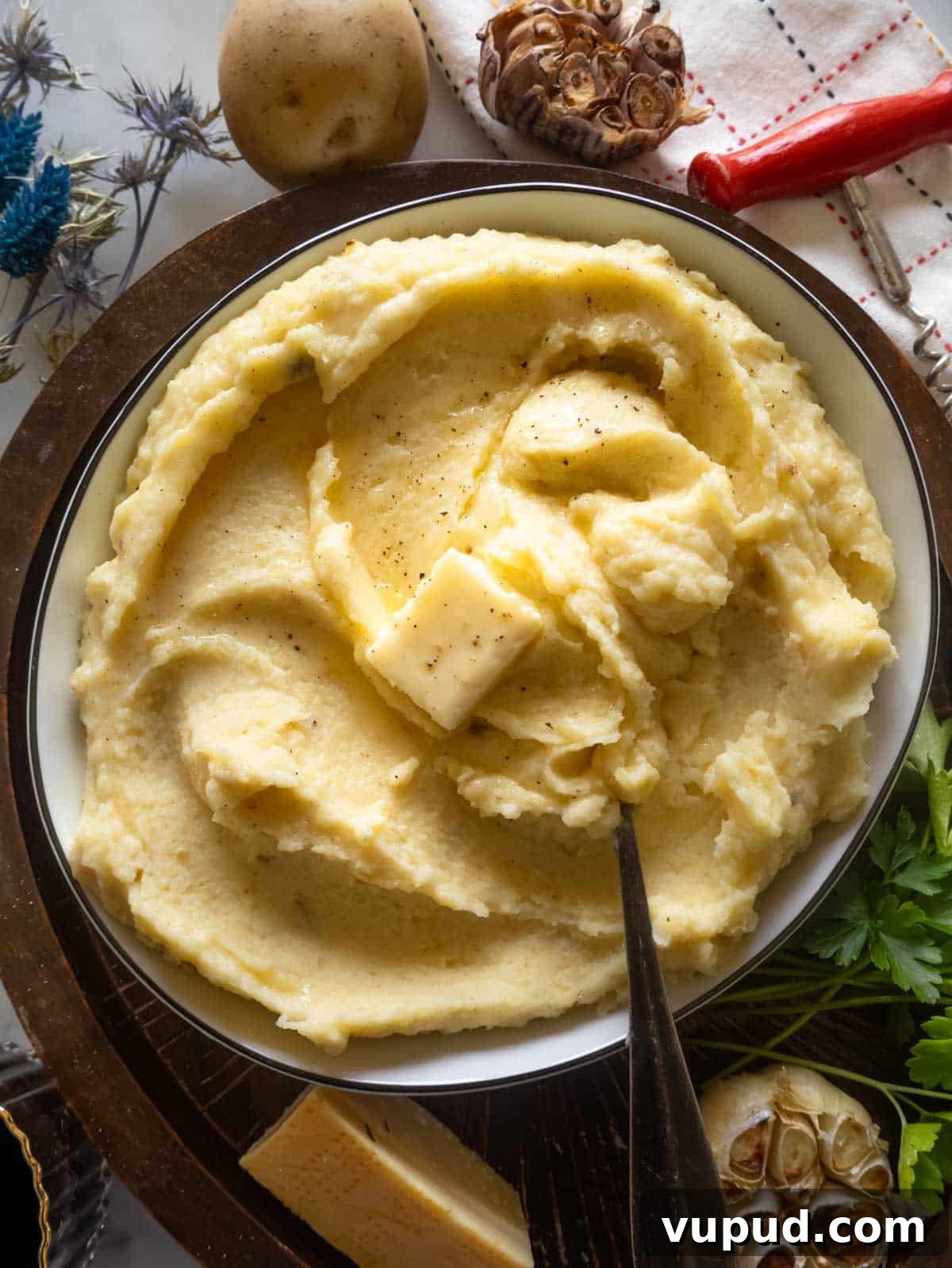 Creamy Garlic Mashed Potatoes Recipe 8 Parmesan mashed potatoes with roasted garlic.