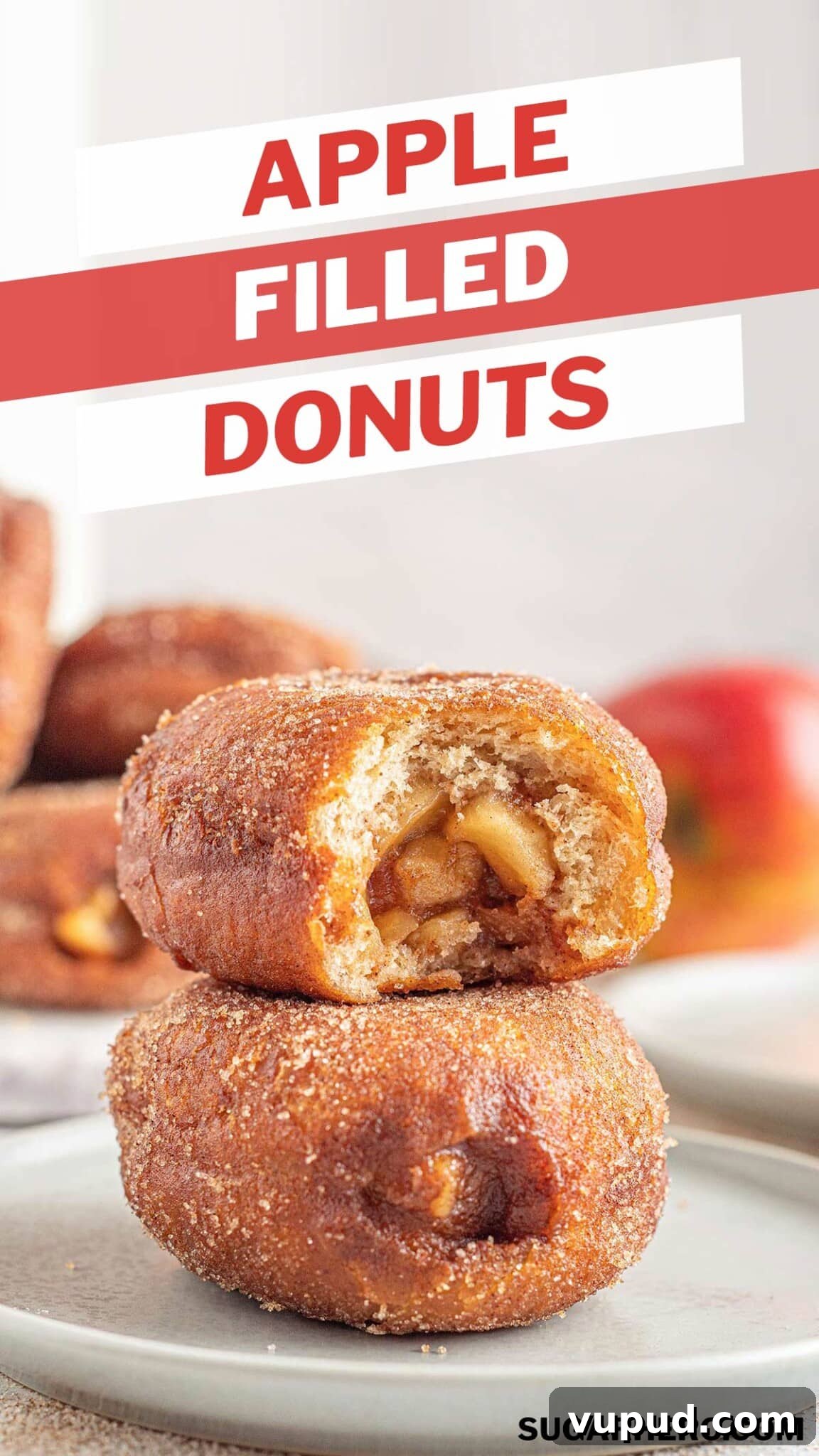 Caramel Apple Donut Recipe: Homemade Baked Apple Donuts with Streusel 13 Picture of Apple Donuts, with text overlay for Pinterest.