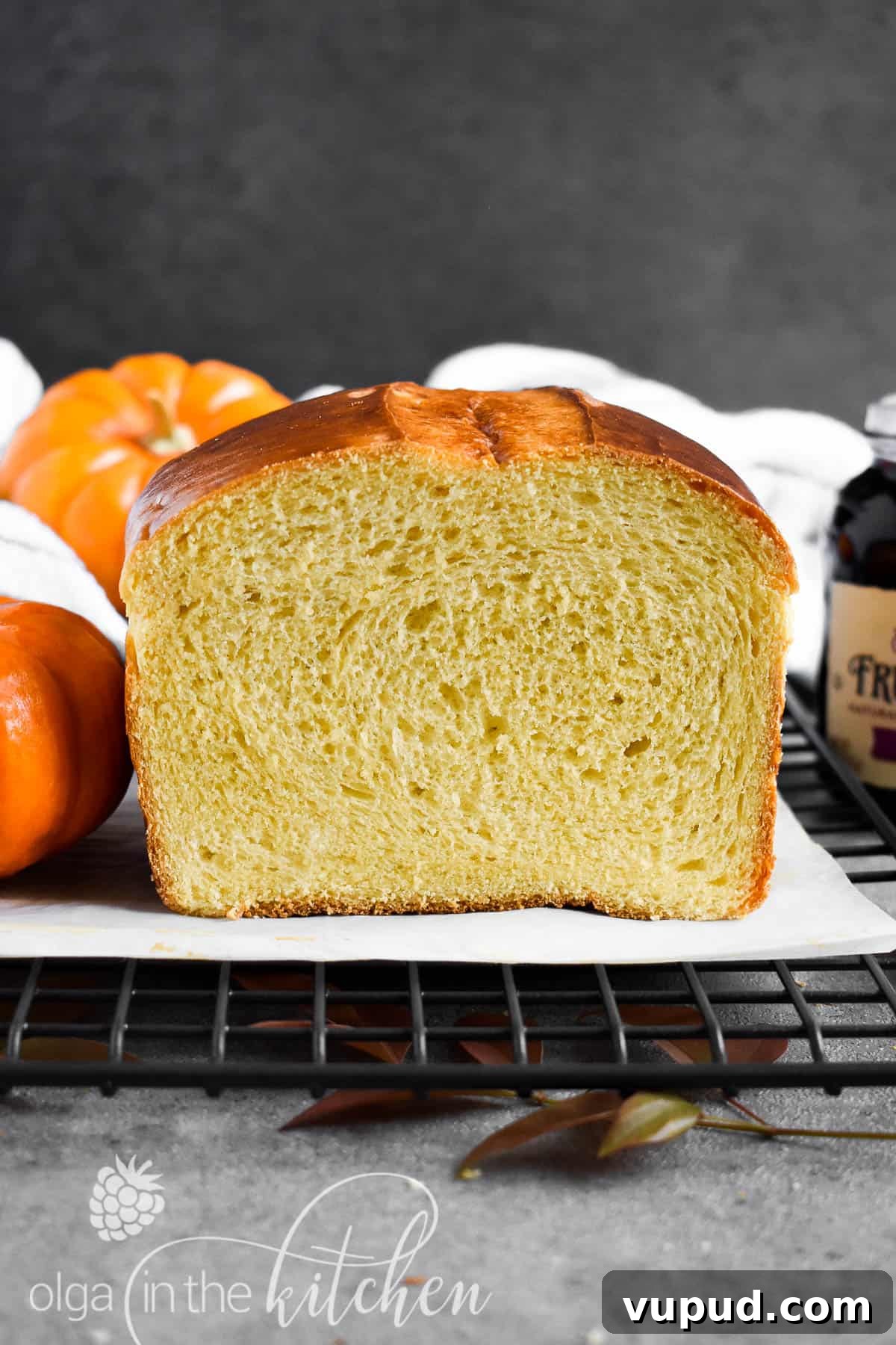 Ukrainian Pumpkin Bread is delicious any time of the year! It has a mild pumpkin flavor from homemade pumpkin puree, a yellow-ish fluffy and tender texture and a shiny dark-brown crust. Ukrainian Pumpkin Bread is delicious any time of the year! It has a mild pumpkin flavor from homemade pumpkin puree, a yellow-ish fluffy and tender texture and a shiny dark-brown crust.