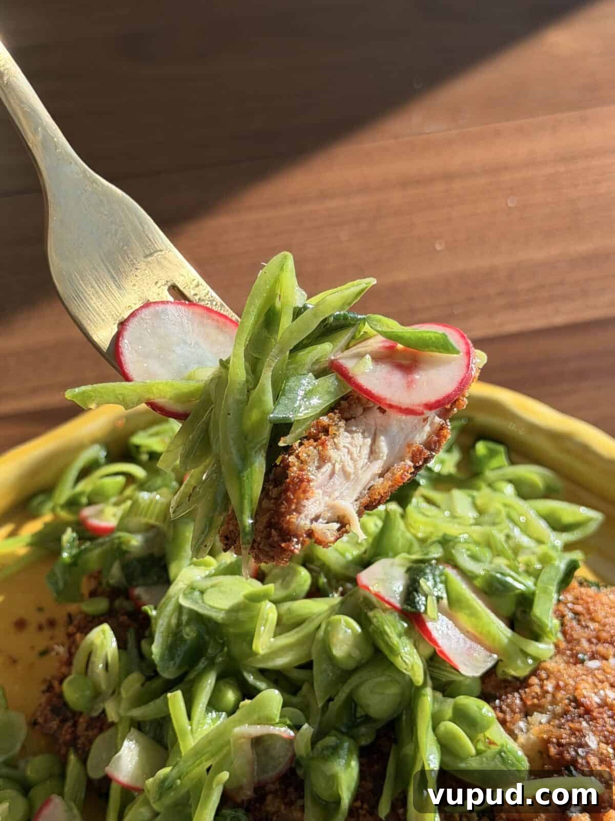 Spring Chicken with Snap Pea and Mint Salad 3 Plated spring chicken and snap pea salad