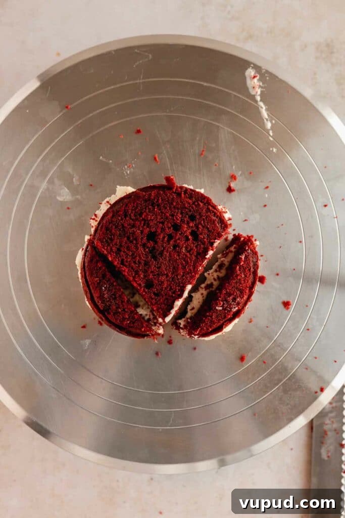 Red Velvet Mini Conversation Heart Cakes — Romantic Valentine Treats 16 shaping a round cake into a heart