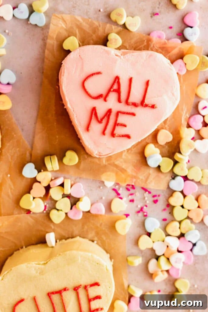 Red Velvet Mini Conversation Heart Cakes — Romantic Valentine Treats 20 pink heart cake with call me written on top