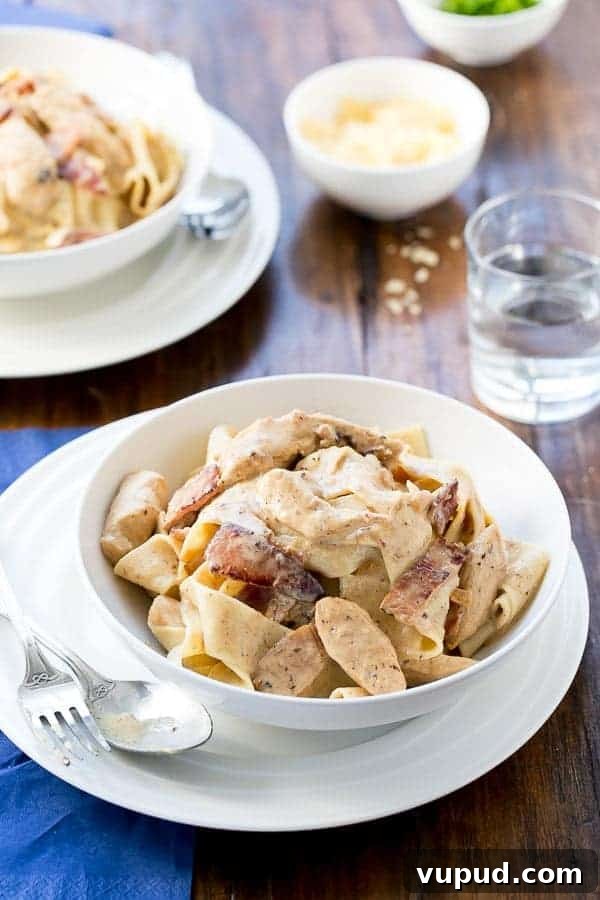 Lighter Chicken Carbonara Recipe: Creamy, Low-Calorie Comfort Meal 2 Top view image of Lightened Up Chicken Carbonara