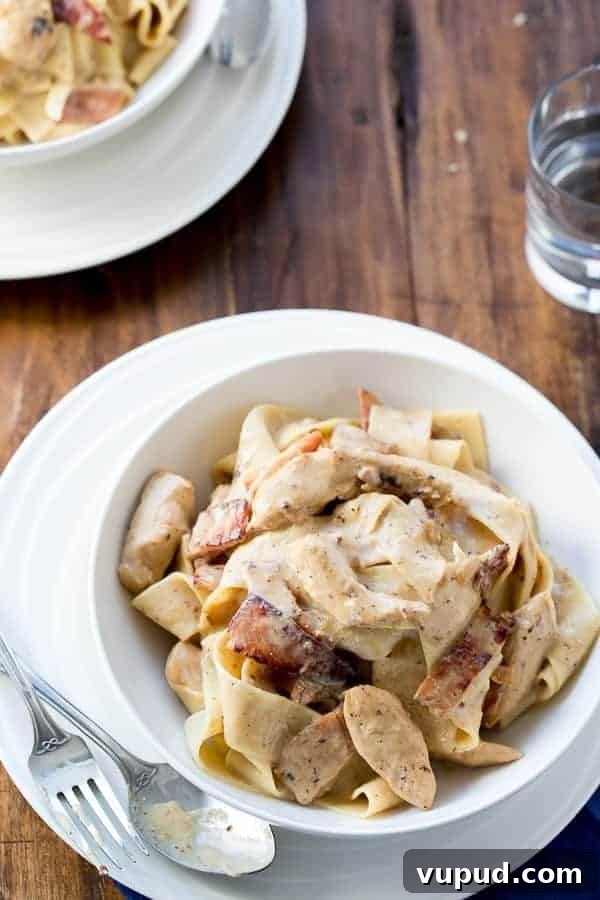 Lighter Chicken Carbonara Recipe: Creamy, Low-Calorie Comfort Meal 8 Top view image of Lightened Up Chicken Carbonara