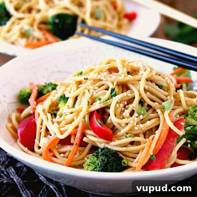 $80 Weekly Meal Plan: 5 Budget-Friendly Dinners for the Week 8 Asian noodles in a white bowl.