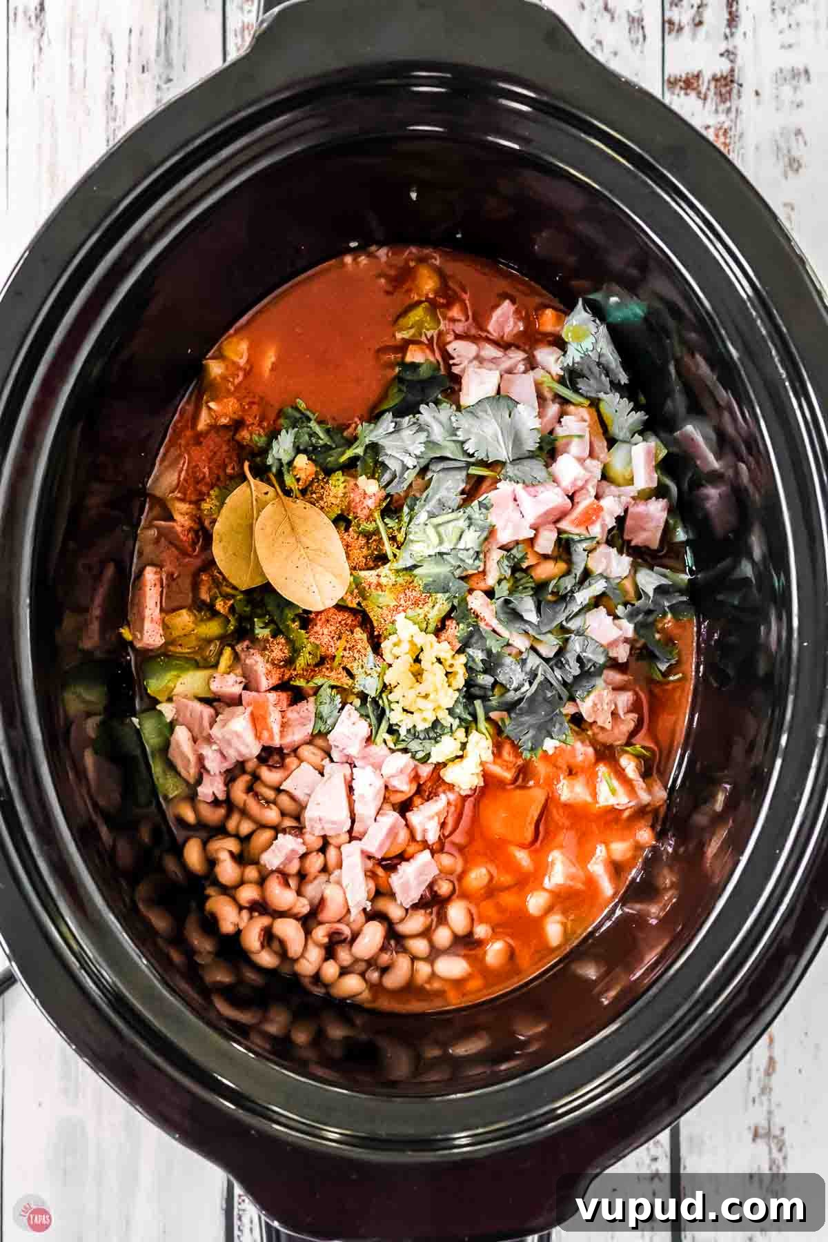 Slow Cooker Hoppin' John Recipe for Flavorful Southern Comfort 6 unmixed ingredients in a crock pot