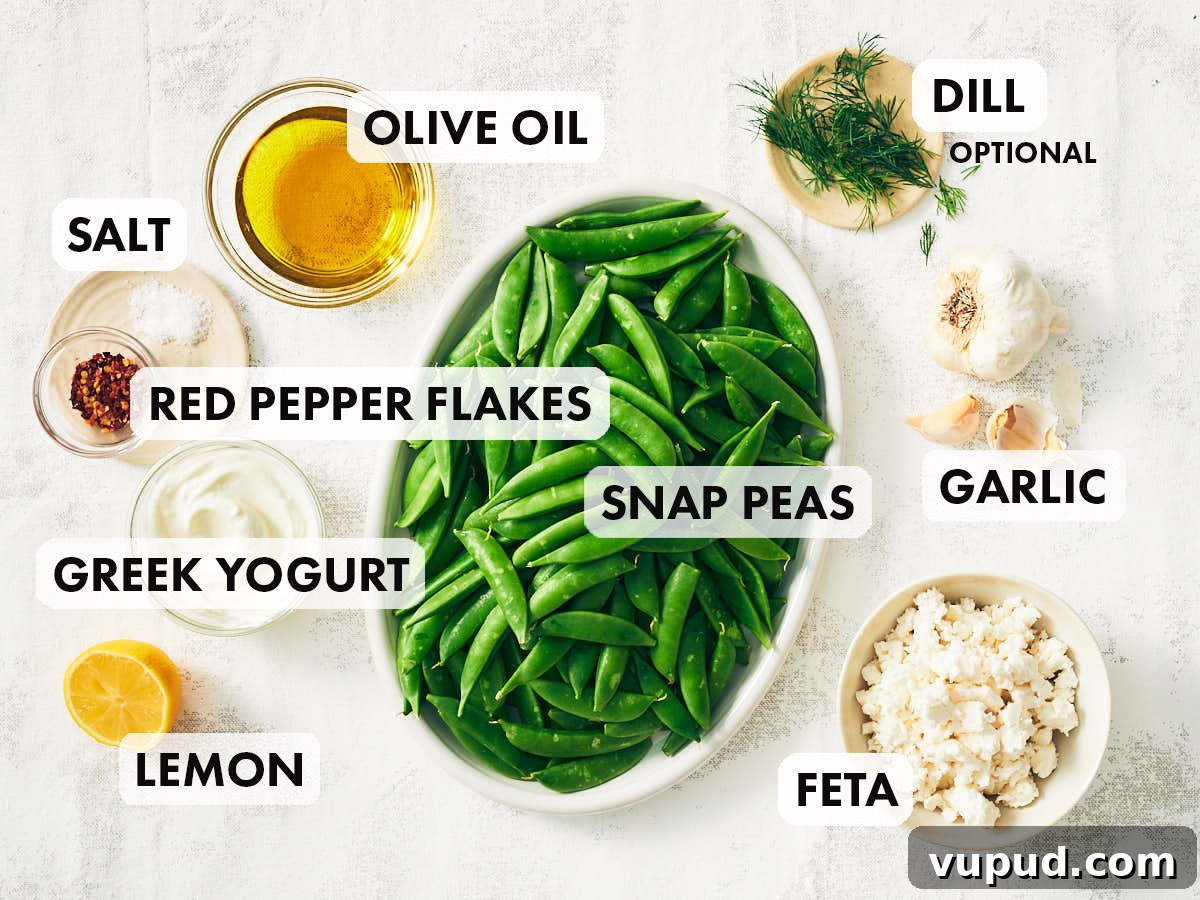 Crisp Snap Pea Salad with Whipped Feta and Lemon Vinaigrette 5 Ingredients to make spicy snap pea salad recipe.