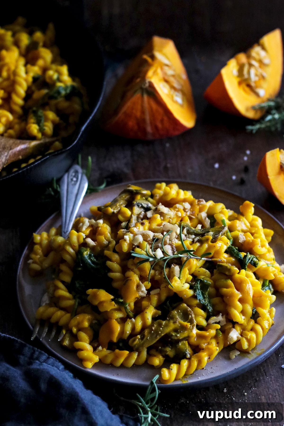 Vegan Pumpkin Pasta on a Plate.