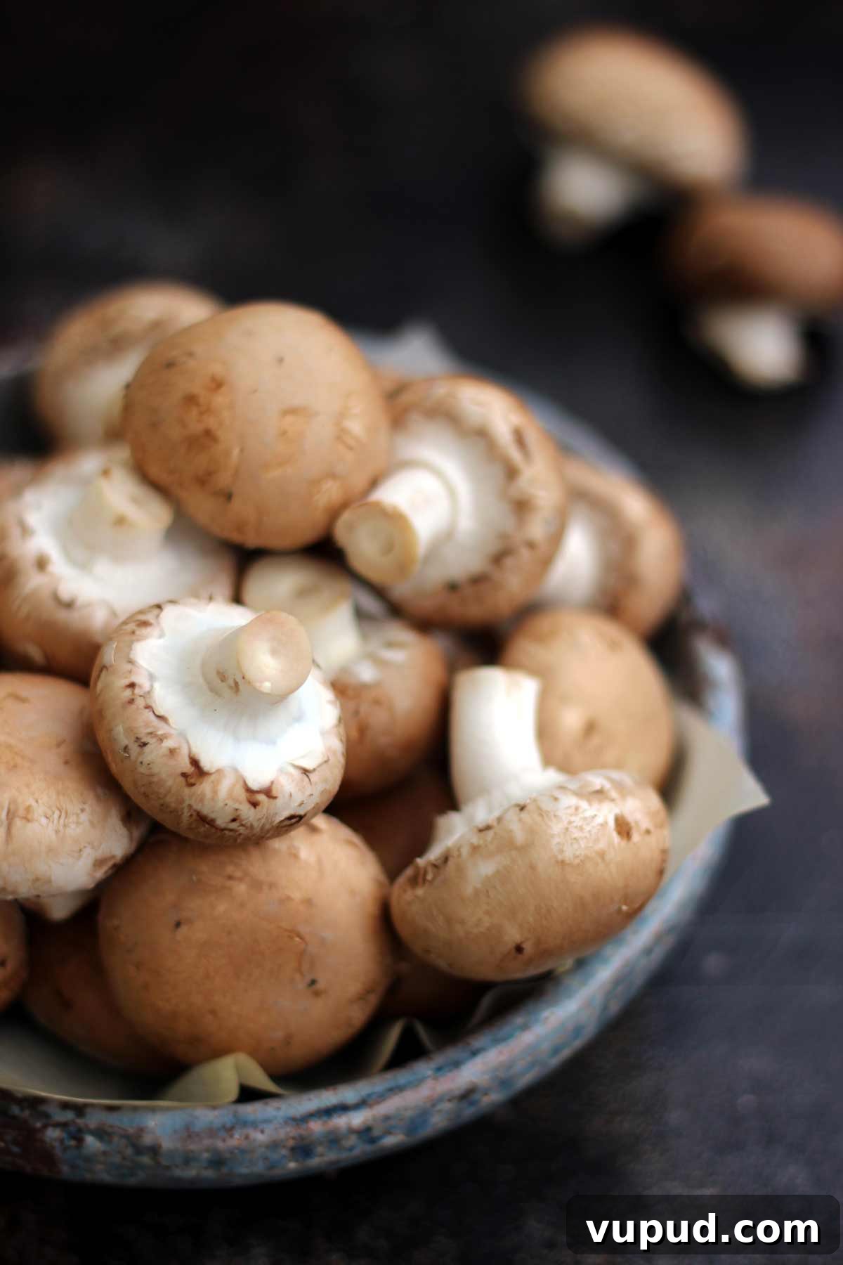 Crimini Mushrooms in a Grey Bowl