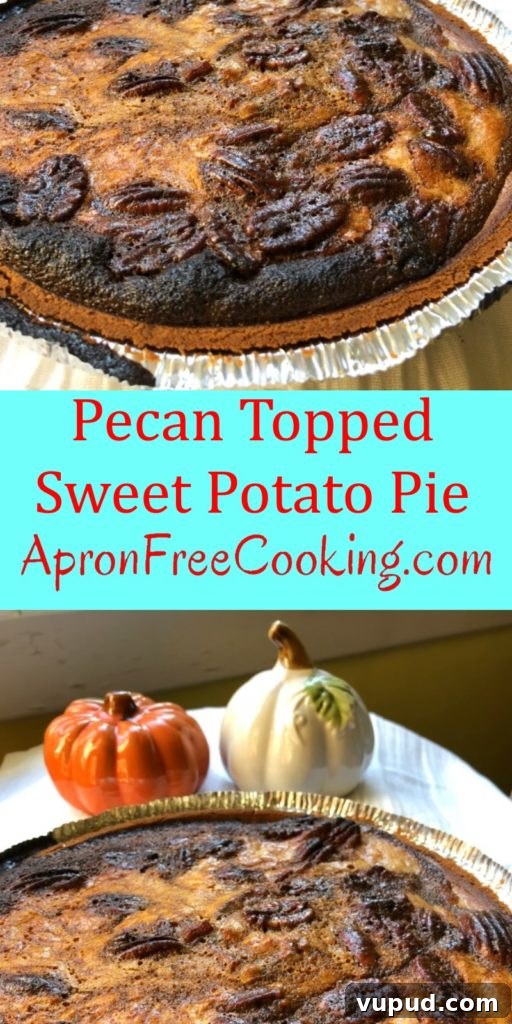 Pecan-Topped Sweet Potato Pie Recipe for Holiday Desserts 7 Sweet Potato Pecan Pie Pin from www.ApronFreeCooking.com