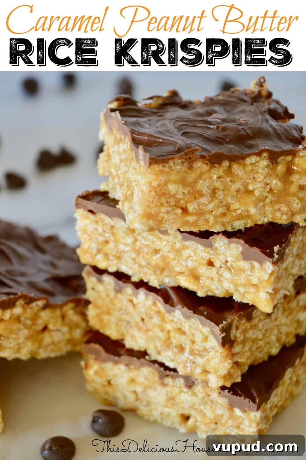 Caramel Peanut Butter Krispie Bars Without Marshmallows 6 Caramel Peanut Butter Rice Krispies Pinterest Pin.