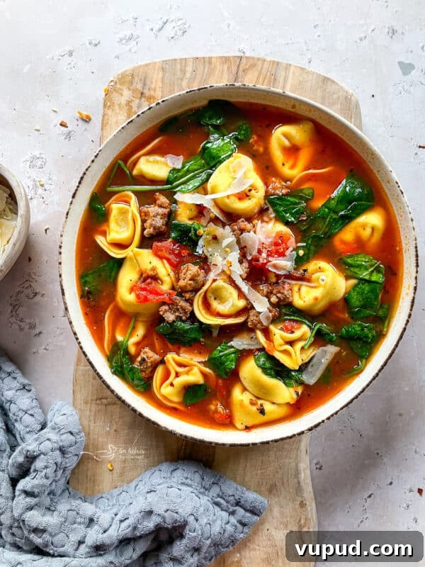 Creamy Sausage and Tortellini Soup Recipe for Cozy Nights 2 Bowl of tortellini soup with sausage and spinach