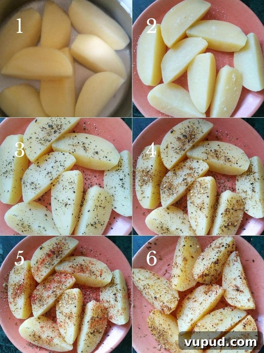 Masala-Grilled Potato Wedges with Indian Spices 4 Preparation steps for grilled potato wedges