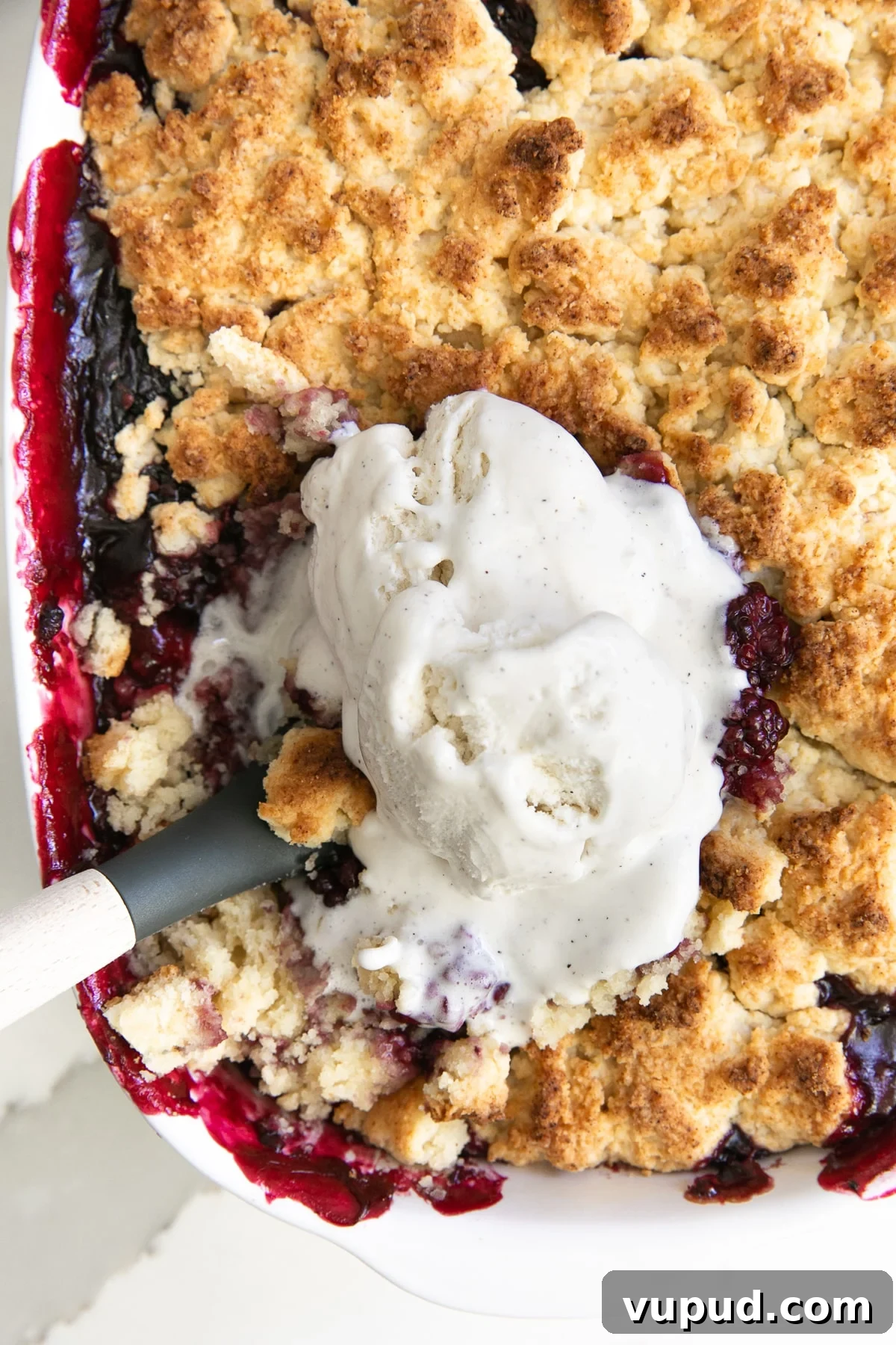 Classic Blackberry Cobbler Recipe: Sweet, Juicy, Homemade Dessert 10 Blackberry cobbler topped with french vanilla ice cream