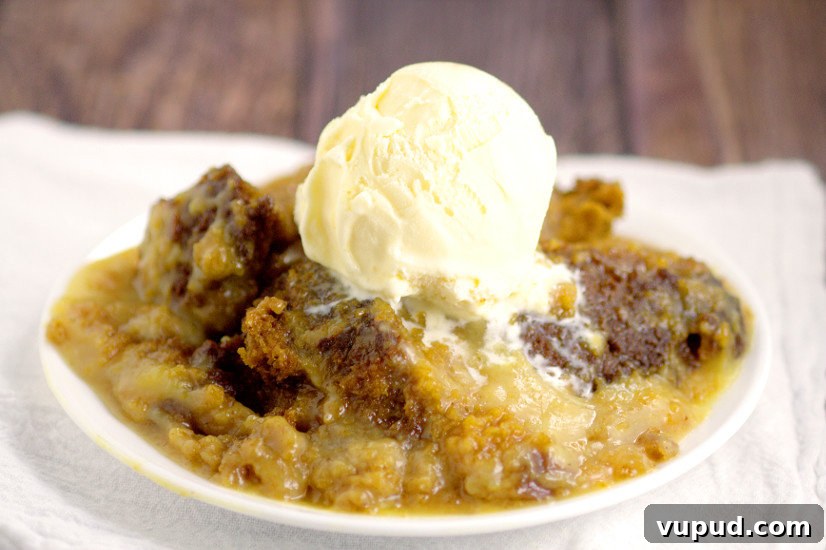 Crockpot Pumpkin White Chocolate Lava Cake Recipe 4 Close up of pumpkin lava cake with white chocolate