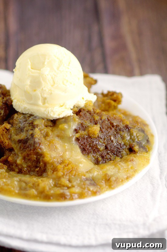 Crockpot Pumpkin White Chocolate Lava Cake Recipe 5 Serving of Crockpot Pumpkin White Chocolate Lava Cake with ice cream
