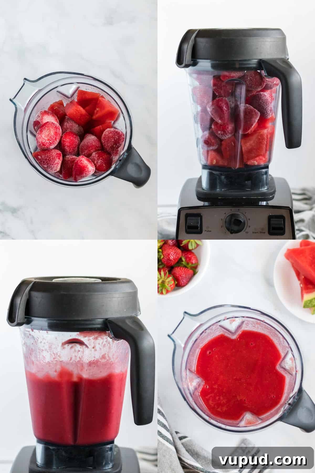 Refreshing Strawberry Watermelon Smoothie Recipe for Summer 4 making a strawberry watermelon smoothie in a vitamix