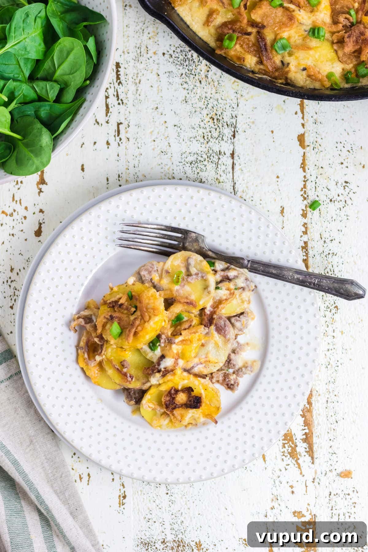 Classic Hobo Casserole Recipe for Hearty Weeknight Meals 6 Overhead view of a plate of casserole on the table.