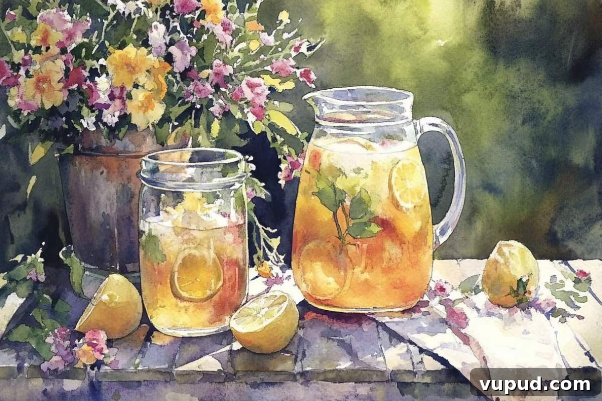 Practical Home Hospitality: How Simple Hosting Keeps Guests Happy 2 pitcher and glass on iced tea on table outside.