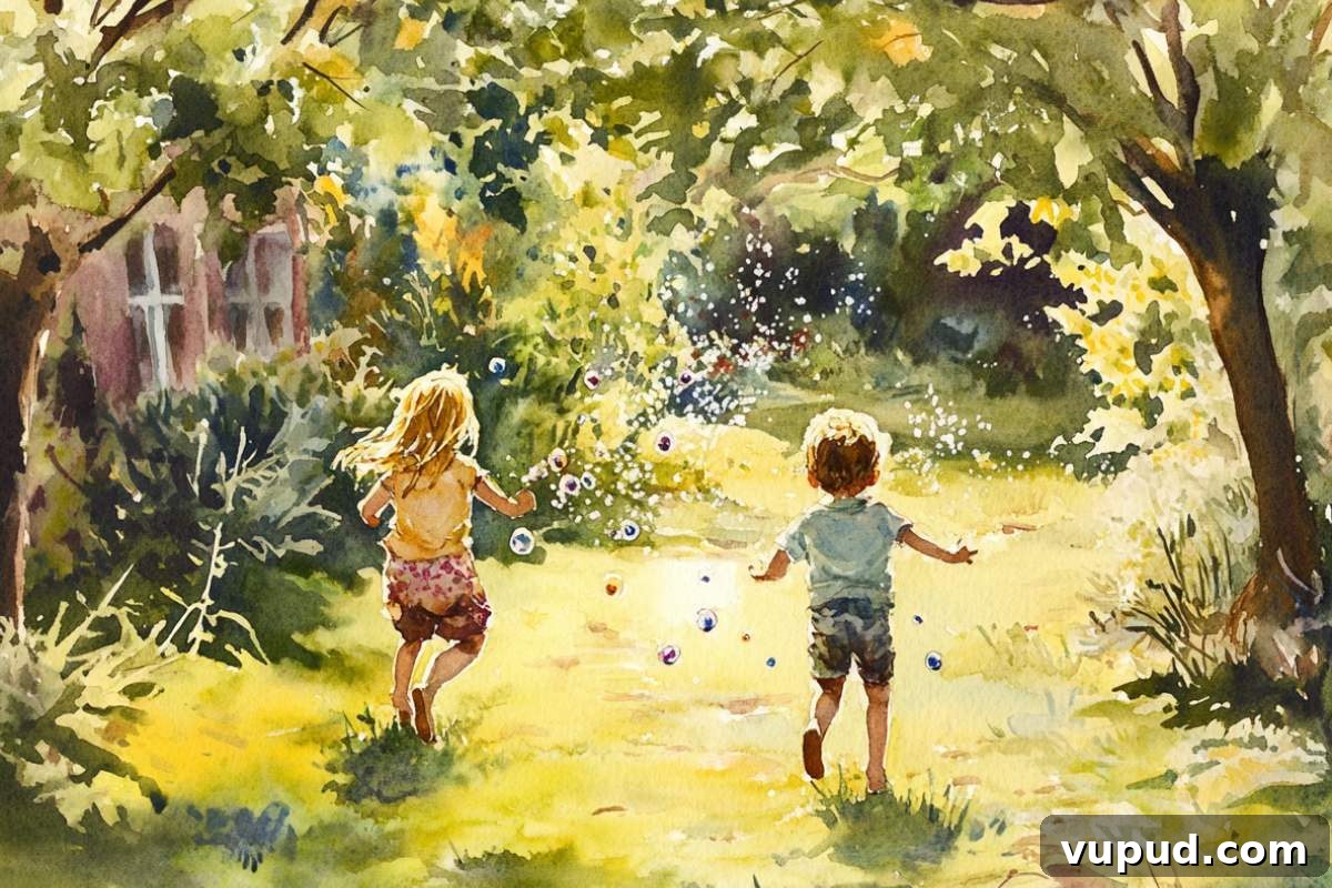 Practical Home Hospitality: How Simple Hosting Keeps Guests Happy 3 kids outside running in bubbles.