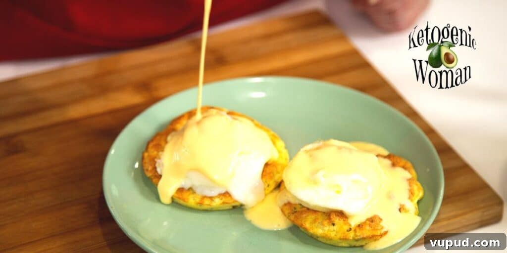 Pouring sauce over eggs benedict