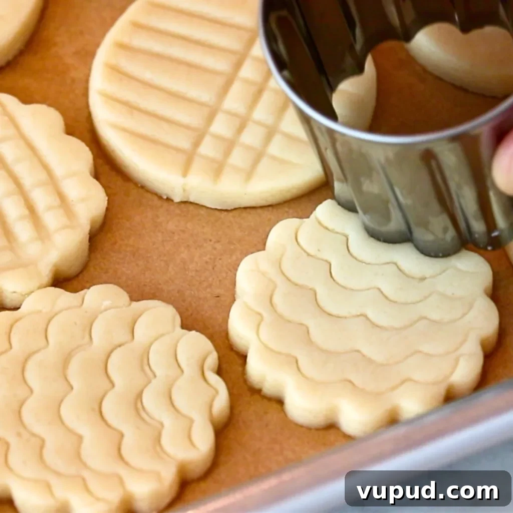 Classic Buttery Shortbread Cookies Recipe for Perfect Cookies 20 adding ruffle patterns on shortbread cookie dough with a cookie cutter