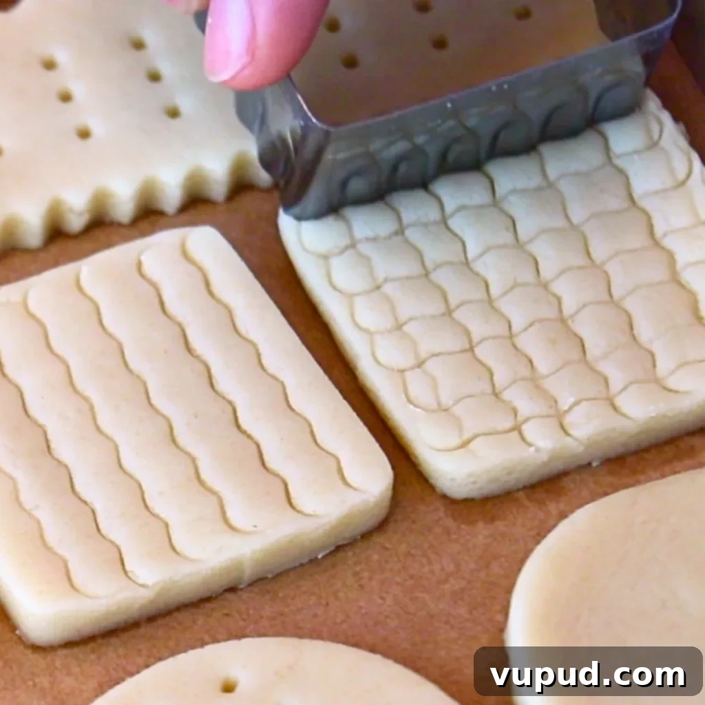 Classic Buttery Shortbread Cookies Recipe for Perfect Cookies 22 adding mesh patterns on shortbread cookie dough with a cookie cutter