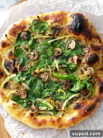 Garlic & Fennel Mushroom Pizza adapted from the original recipe from Life Is But A Dish and baked on Baking Steel.
