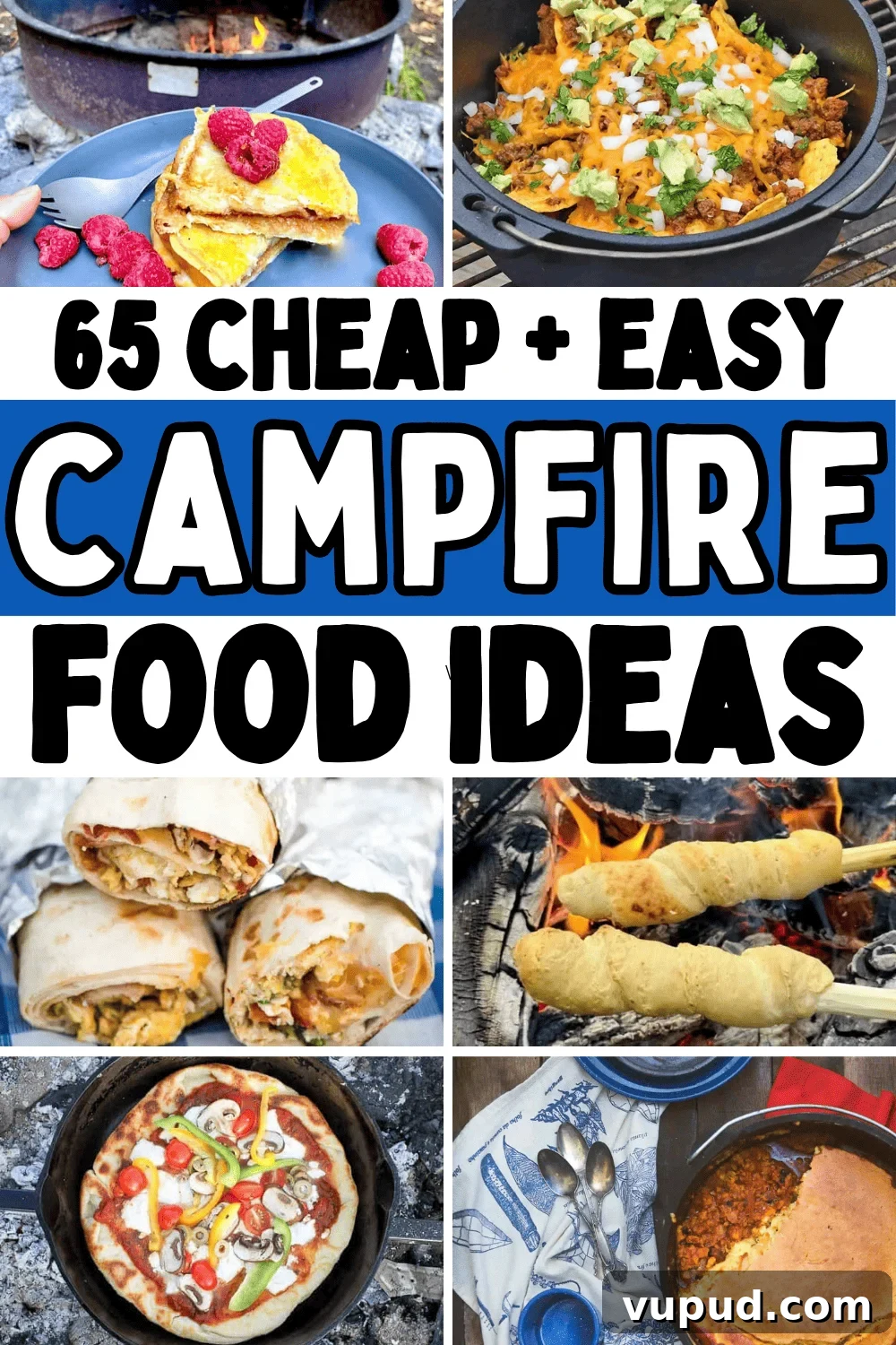 65 Creative Campfire Recipes for Simple Outdoor Cooking 2 Easy campfire food ideas! The best easy camping meals and fun bonfire food ideas like snacks, dinner, breakfast, and desserts for your camping meal plan. Campfire snacks, campfire dinner ideas, and over the fire campfire cooking for a crowd. Bonfire party food, camping desserts, campfire smores, fire pit food ideas, campfire meals, glamping ideas, campfire cake, campfire pizza, campfire dutch oven recipes, things to roast over a campfire, campfire foil meals, campfire party food, campfire themed food, summer camping food ideas, pie iron recipes campfire. Campfire food camping recipes easy outdoor cooking, campfire food on a stick, campfire food ideas easy, easy camping food ideas, cheap camping meals, camping menu ideas, campfire appetizers, camping party food, camping potluck ideas.