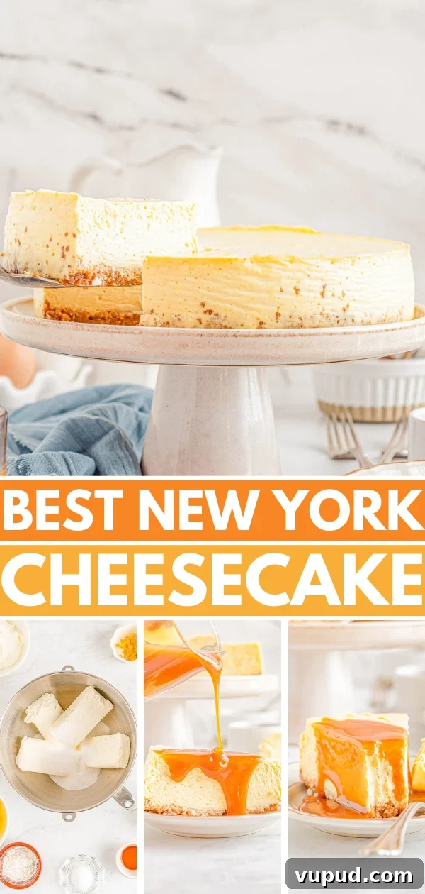 Classic New York Cheesecake Recipe: Creamy Oven-Baked Slice 25 Best New York Cheesecake Pinterest image.